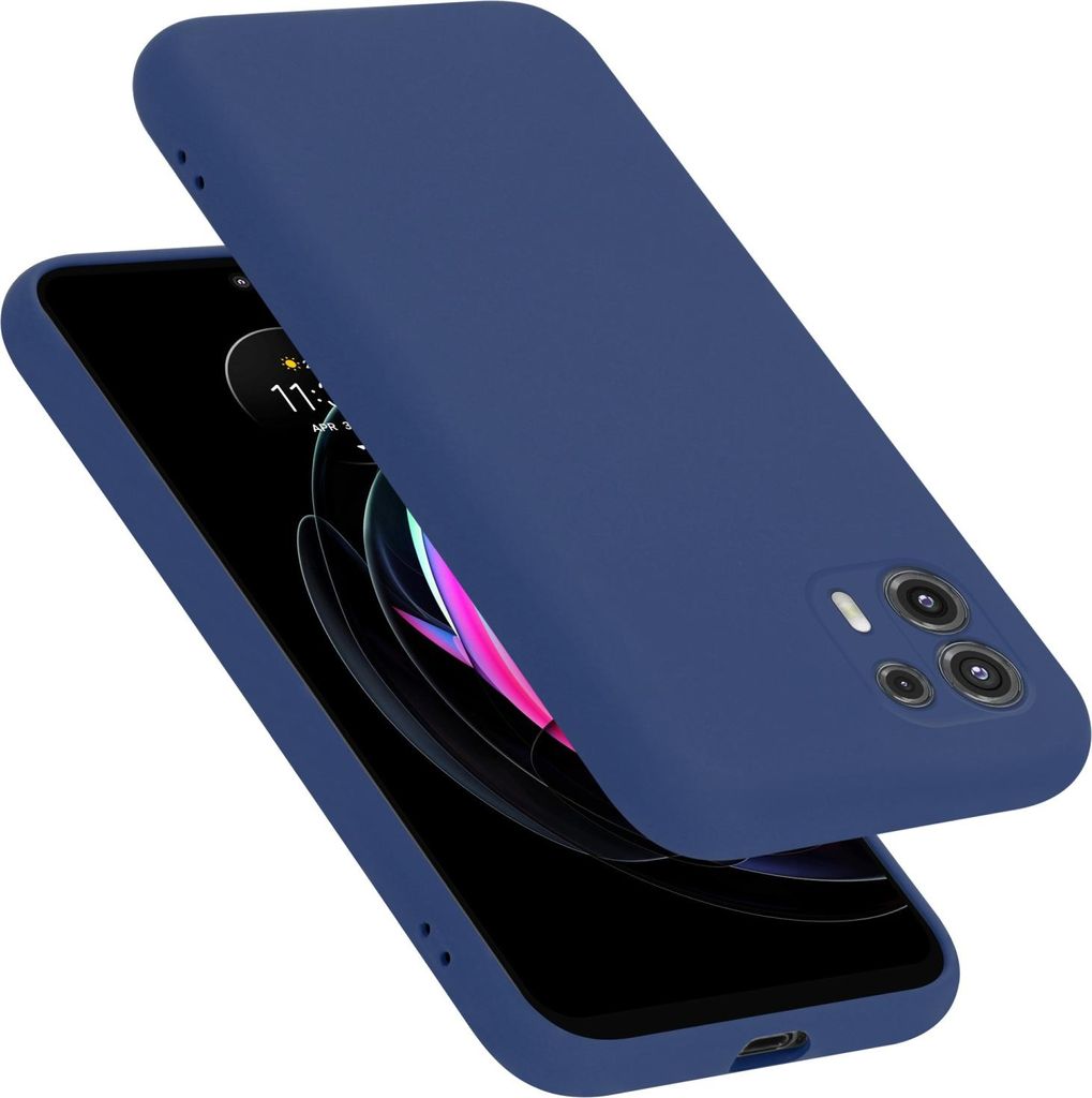 A blue phone case is shown on top of a smartphone.