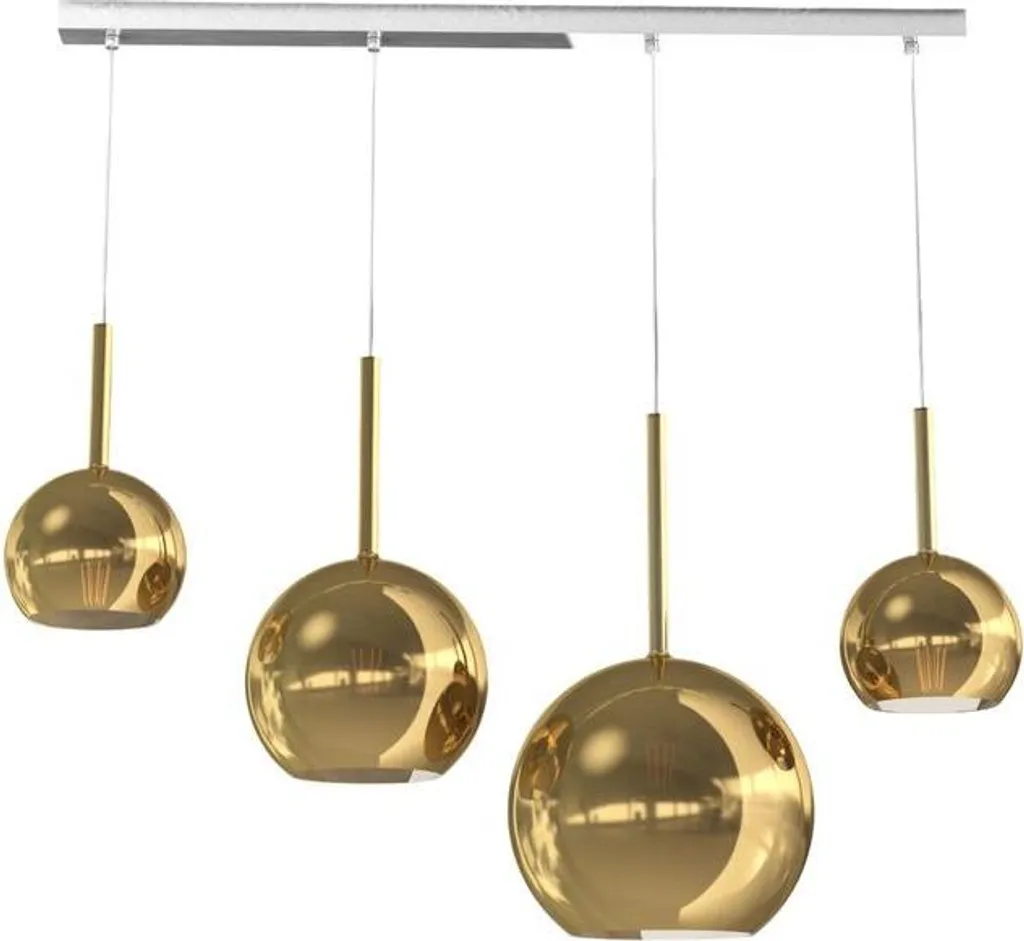 Lustre pour Table à Manger Moderne Future 4 Lampes Verre Doré et Chrome