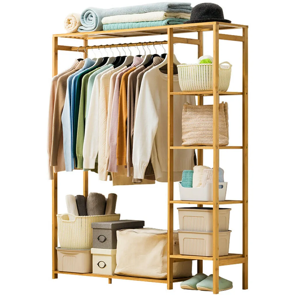 Porte-manteau or en bambou véritable avec triple espace de rangement - 4