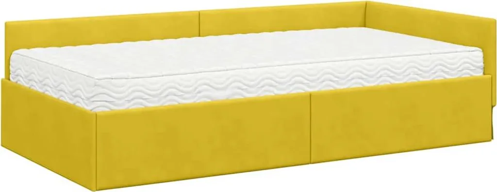 Lit d'angle gain de place en velours vert avec matelas inclus, ensemble - 4
