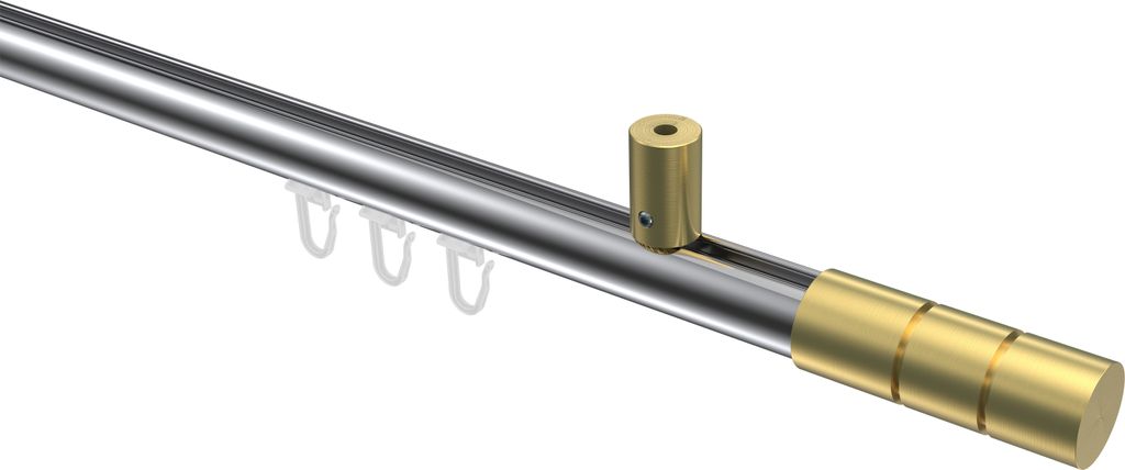 Interdeco Innenlaufstange / Gardinenstange mit Innenlauf Chrom / Messing-Optik, Typ Sonius Elanto (Rillenzylinder) Deckenmontage, 20 mm Ø 1-läufi...