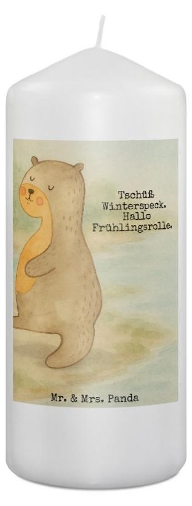 Mr. & Mrs. Panda Kerze Otter Bauch Design 19 x 8 cm - Weiß - Geschenk, Seeotter See, Winterspeck, Sportmuffel, Erinnerungskerze, Erinnerungslicht,...