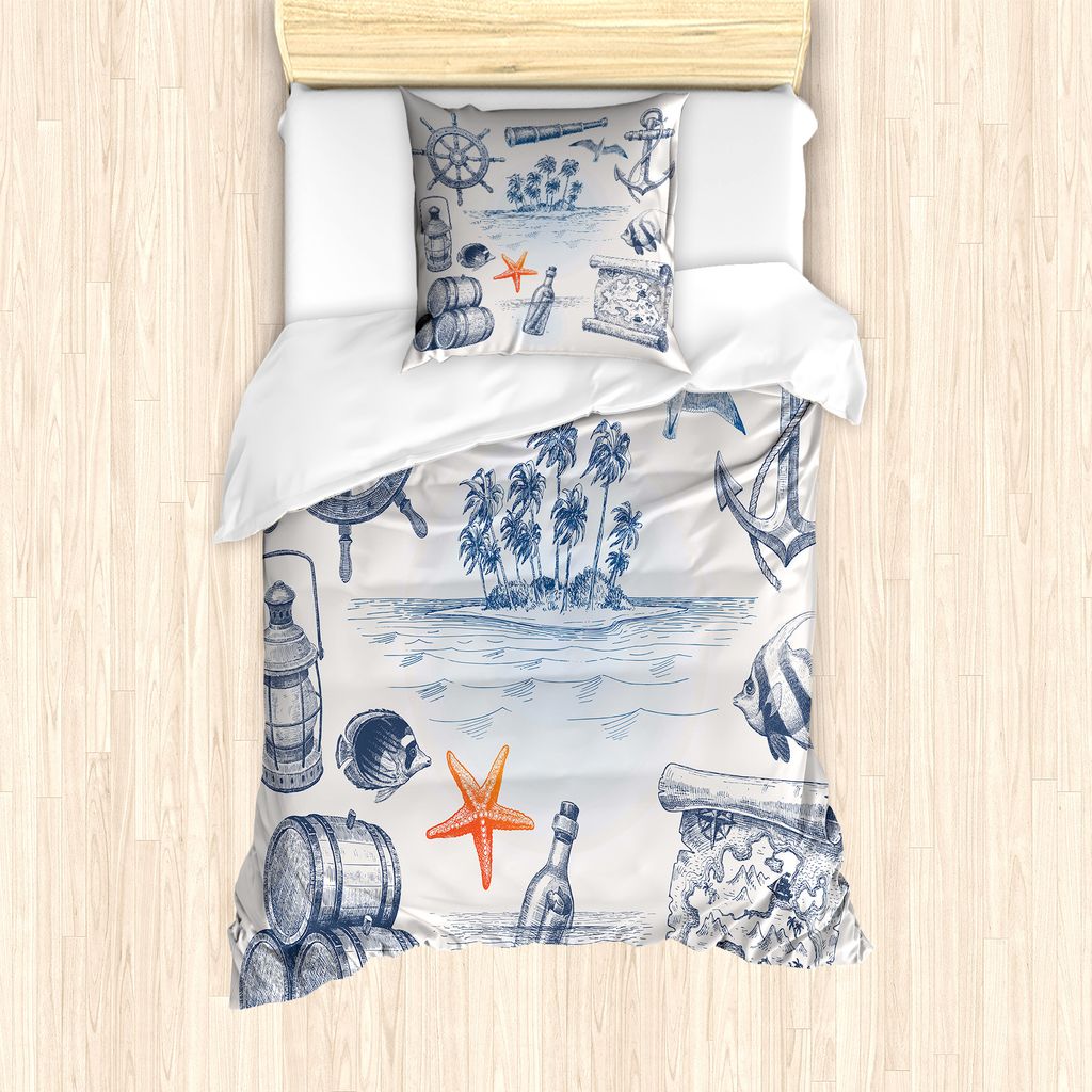 ABAKUHAUS Reise Bettbezug Set für Einzelbetten, Abenteuer Tropical Island, Milbensicher Allergiker geeignet mit Kissenbezug, 135 cm x 200 cm - 80 ...