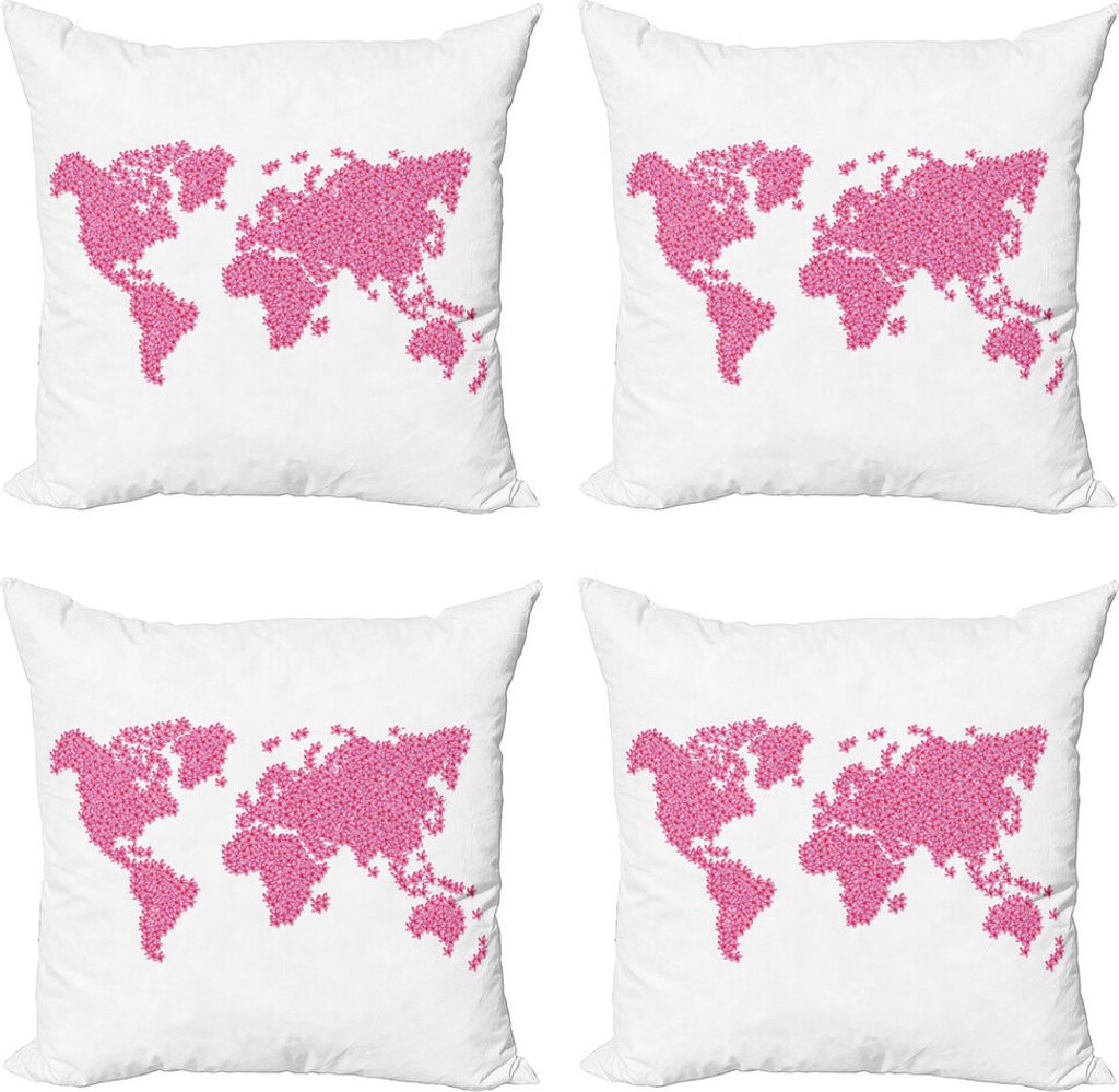 ABAKUHAUS Floral Weltkarte Kissenbezug Set (4 Stück), saisonale Garten, Moderner Doppelseitiger Digitaldruck, 40 cm x 40 cm, Hot Pink