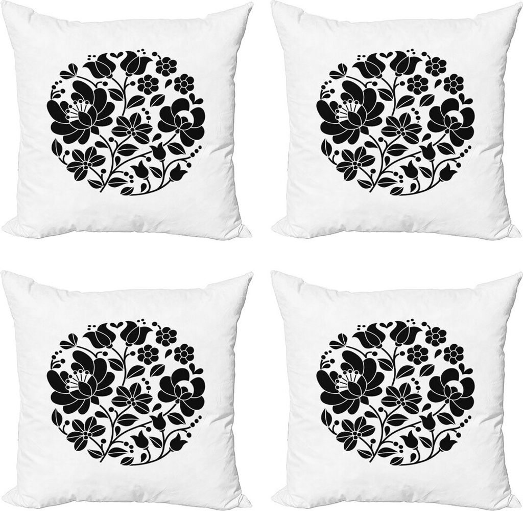 ABAKUHAUS Ungarn Kissenbezug Set (4 Stück), Folk Europäische Kultur Kunst, Moderner Doppelseitiger Digitaldruck, 60 cm x 60 cm, Schwarz und weiß