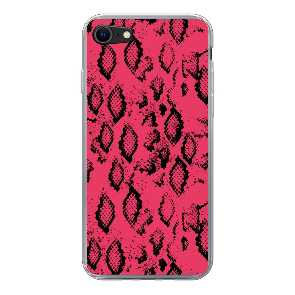 MuchoWow Handyhülle Schutzhülle Hülle für iPhone 8 Tiermuster - Schlangenhaut - Rosa Silikon Softcase Handy Hülle - Schutzhaube