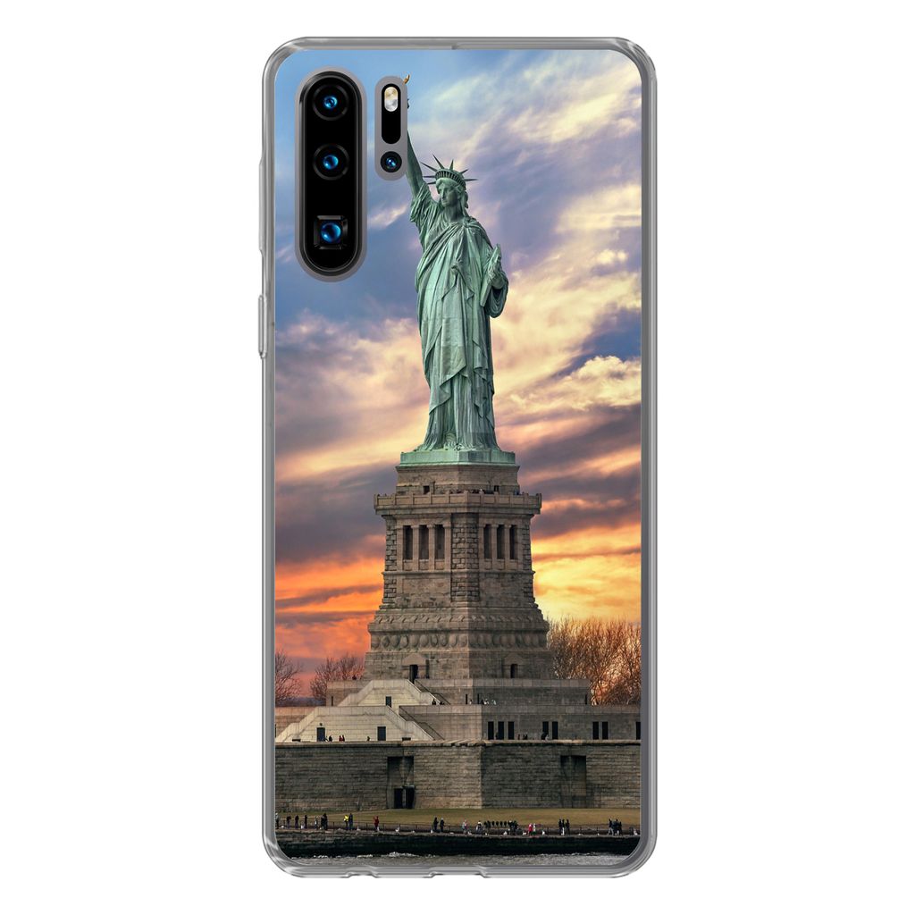 MuchoWow Handyhülle Schutzhülle Hülle für Huawei P30 Pro Freiheitsstatue in New York bei Sonnenuntergang Silikon Softcase Handy Hülle - Schu...