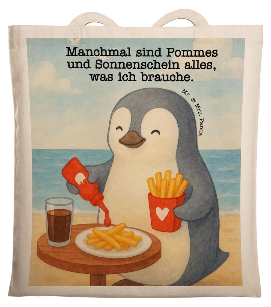 Mr. & Mrs. Panda Tote Bag Pinguin Pommes Design - Weiß - Geschenk, Laptoptasche, Valentinstag, Tasche, Hochzeitstag, Shopping, Tragetasche, Jutebe...