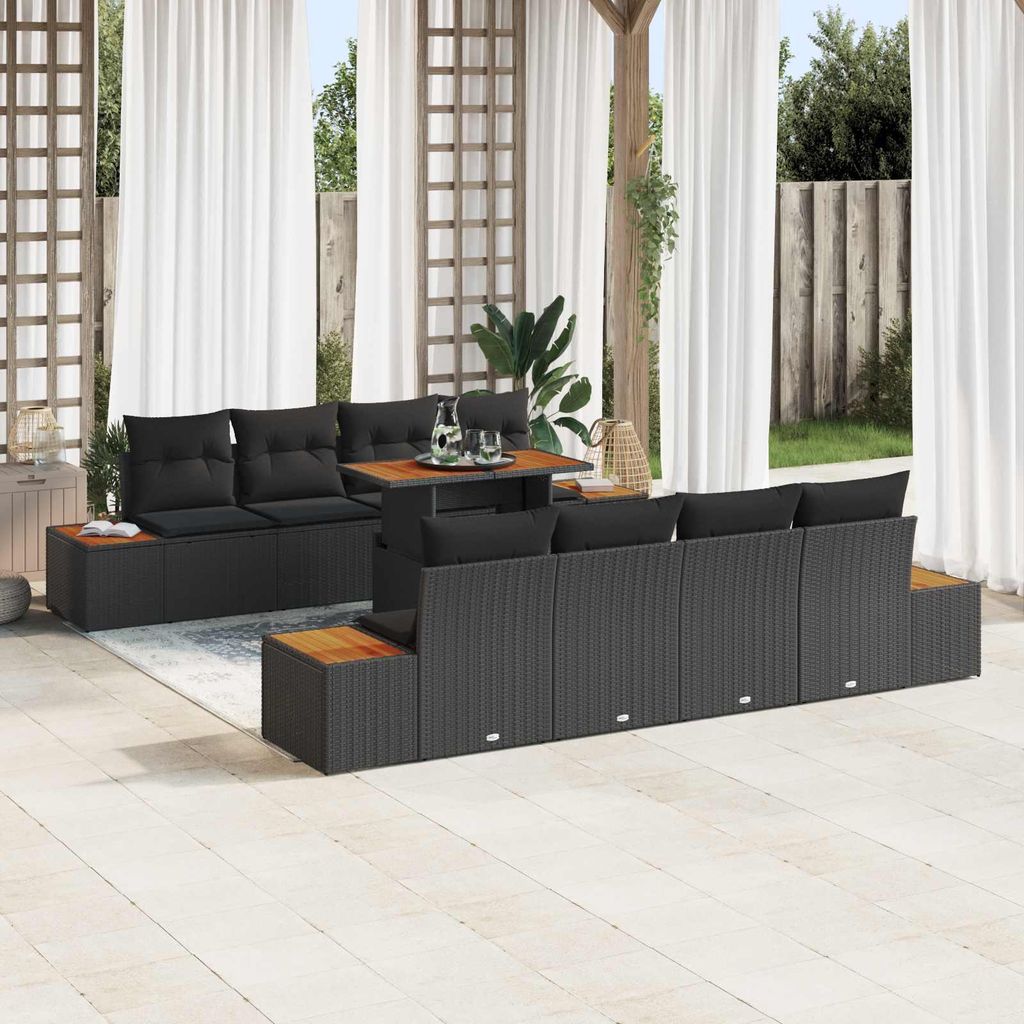 Maison Exclusive - Garten-Sofa-Set mit Speicher 9 pcs Schwarz Poly Rattan
