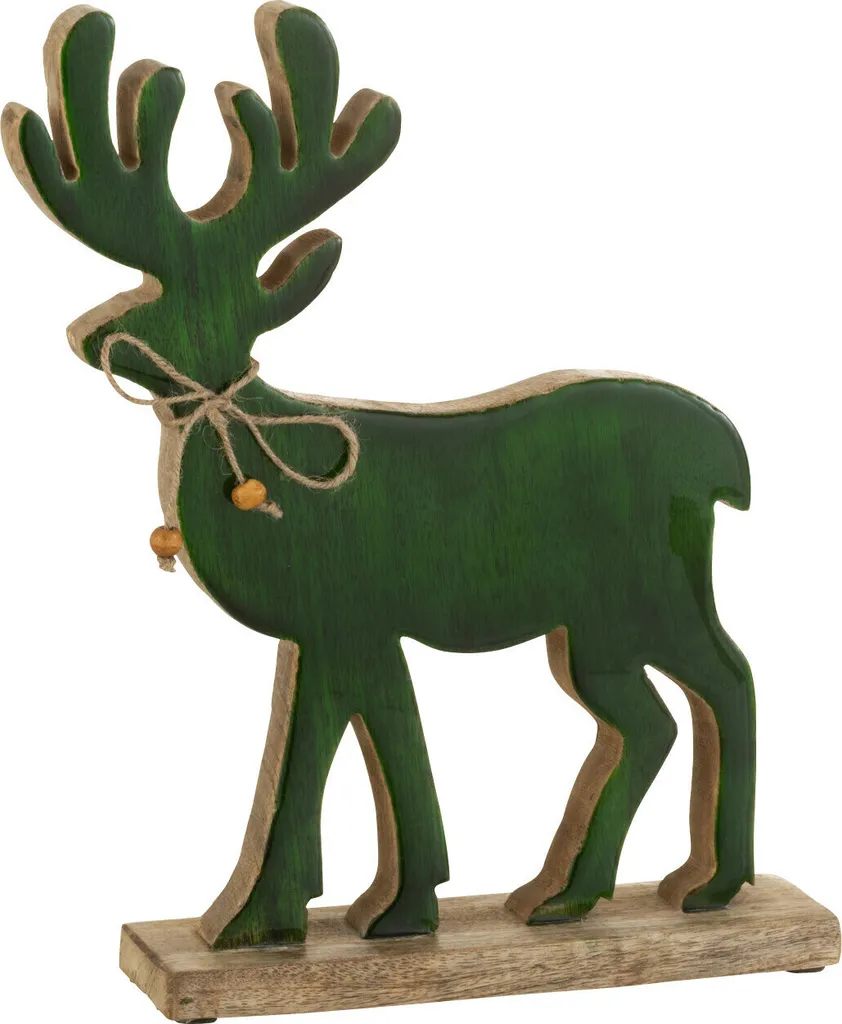 Figurine Renne en Bois Vert J-Line - Décoration Artisanale de 22 cm