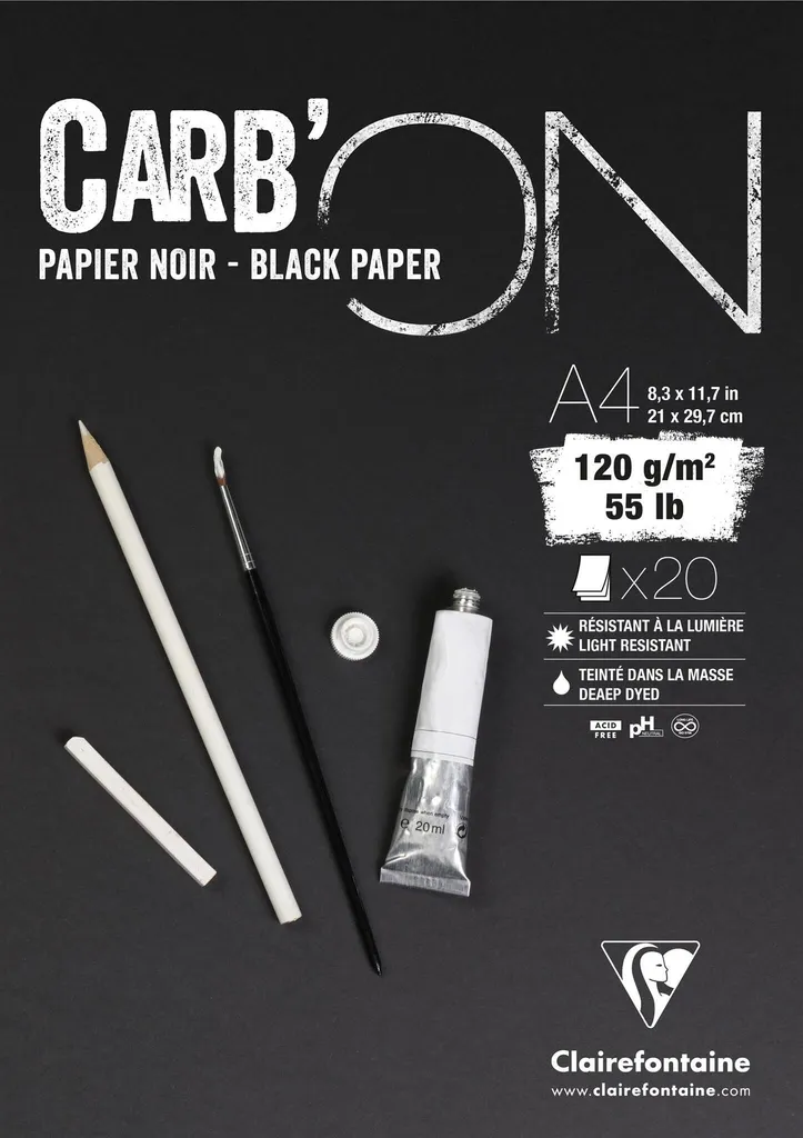 Carta Disegno Nera Clairefontaine Carb'On A4 120g - Blocco 20 Fogli