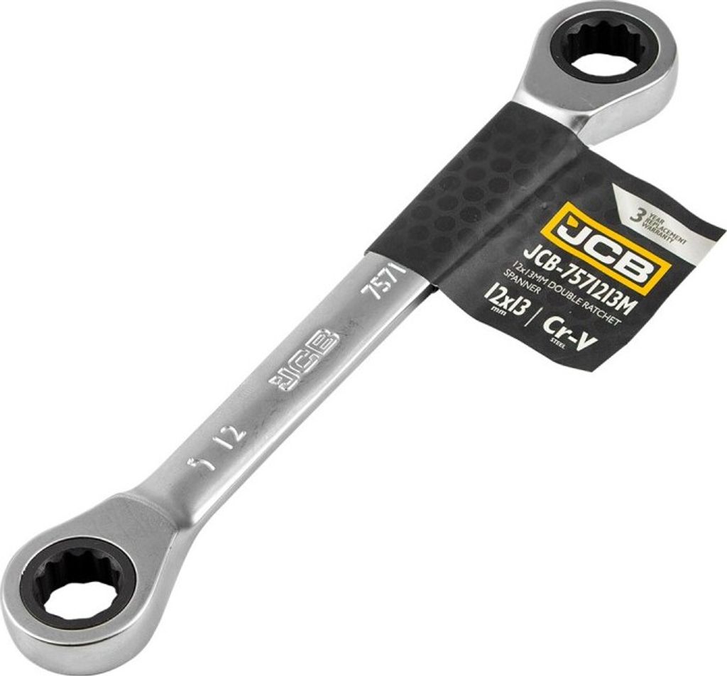 JCB | Doppel-Ratschenschlüssel 12x13mm, Doppelringschlüssel mit Ratsche