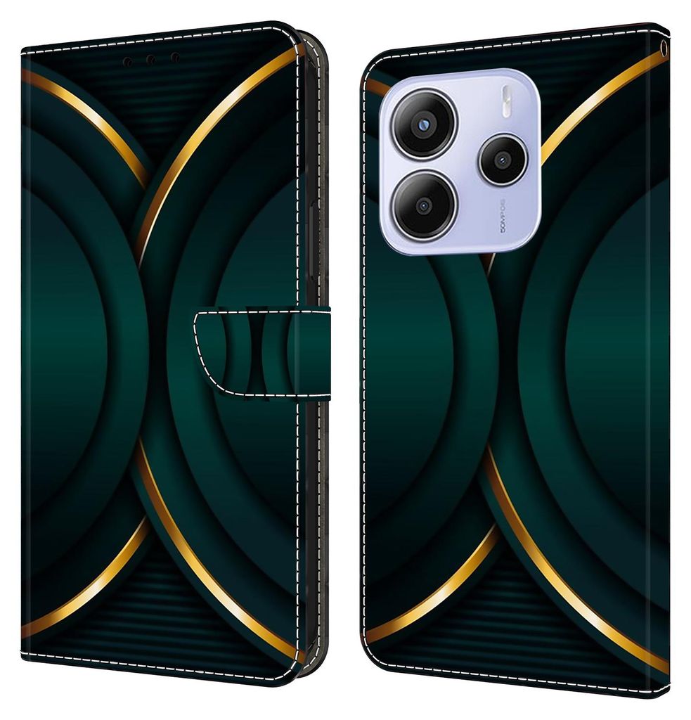 A product image of a phone case with a dark green and gold abstract design.