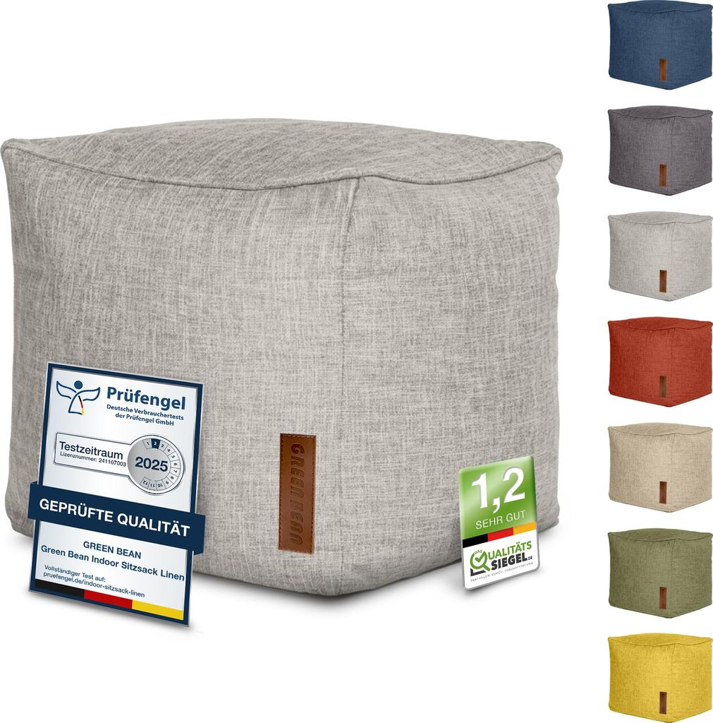 Green Bean Indoor Sitzhocker Pouf 40x40x40cm EPS-Perlen Füllung -Home Linen Kuschelig Weich Waschbar - Drinnen Bodenkissen Liegekissen Sitzkisse...
