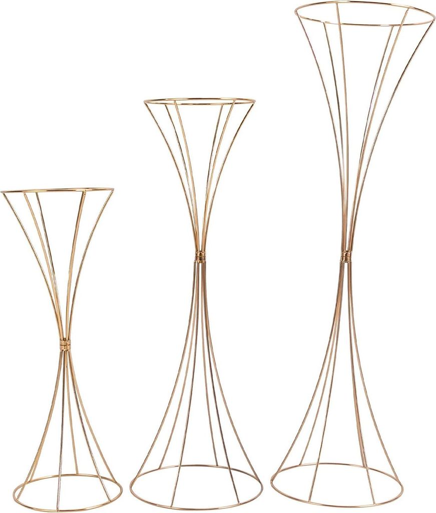 Blumenständer - Metallsäule für Blumen - 3er Set - Eisen - Sanduhrform - Hochzeit & Verlobung - Gold
