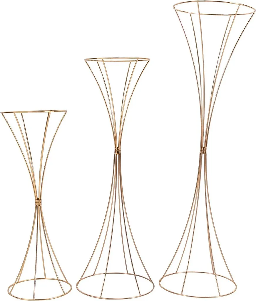 Sellettes porte-fleurs dorées en métal forme sablier pour réception 3pcs