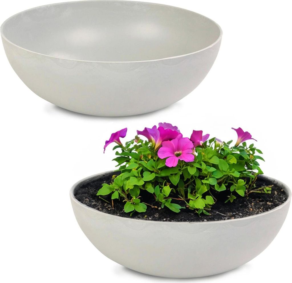 Pflanzschalen für draussen Dekoschalen rund beige grau 2x 25 cm
