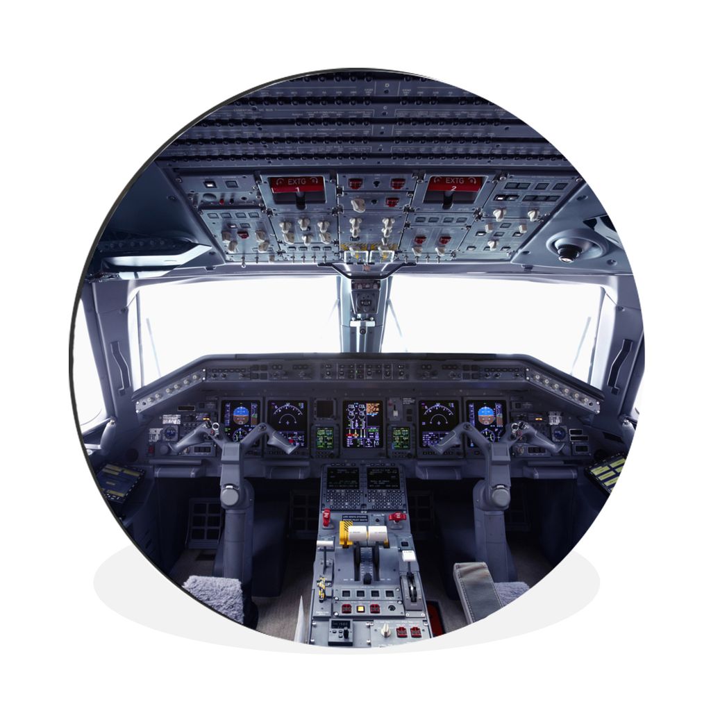 MuchoWow Aluminium Wandkreis Cockpit - Flugzeuge - Stühle Ø 30 cm Wanddeko Modern Wohnzimmer - Wand Bild - Wohnzimmer - Runde Bilder - Alubilde...