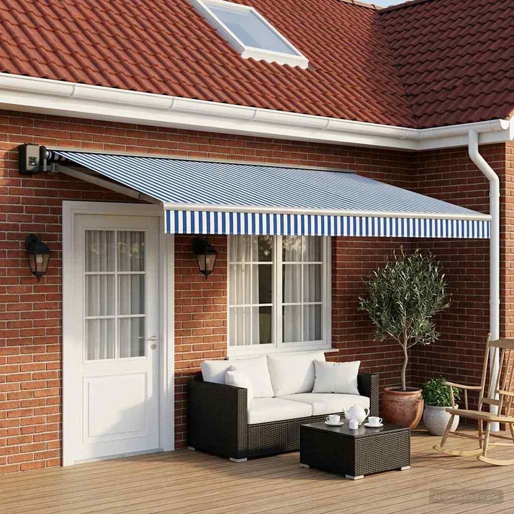 vidaXL Markisenersatzstoff Blau und Weiß 500 x 300 cm Polyester
