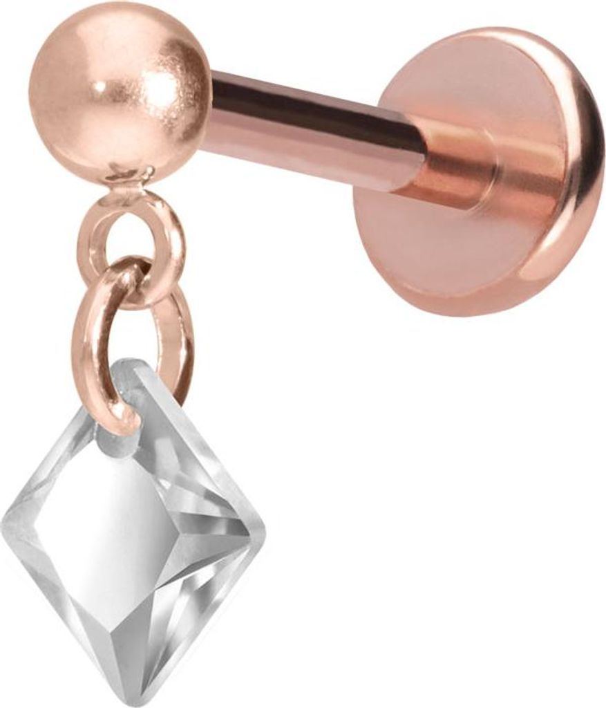 Ohrpiercing, Nasenpiercing Titan Labret mit Push Fit KRISTALLQUADRAT RoséGold Stablänge: 10mm | Stabstärke: 1mm