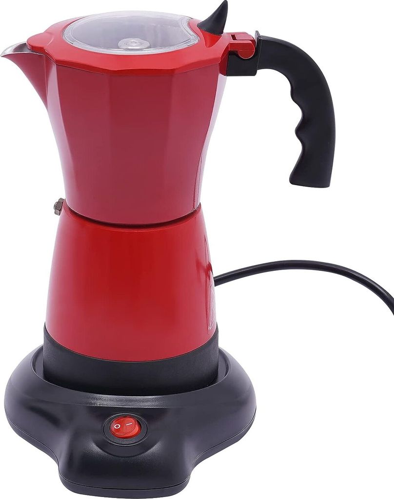 Elektrischer Espressokocher Rotatable Kaffeemaschinen 300ML mit Basis Für 6 Espressotassen Aluminiumlegierung Rot