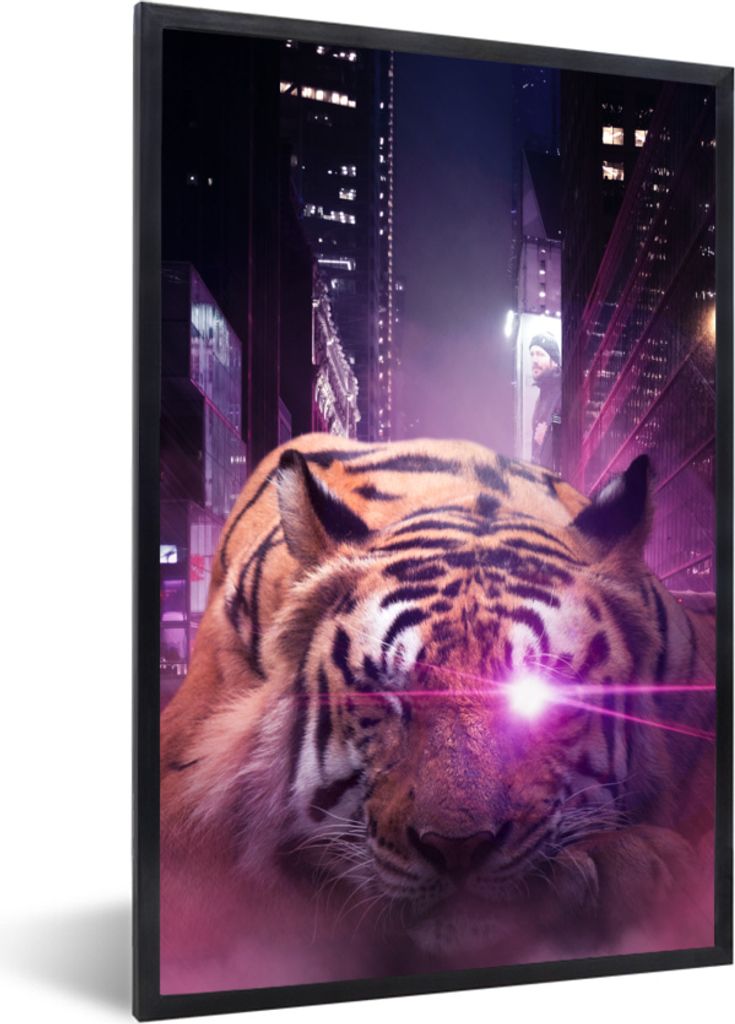 MuchoWow MuchoWow Gerahmtes Poster Tiger - Laser - Lila 40x60 cm - Poster mit zchwarzem Bilderrahmen - Papierdruck - Wandbilder