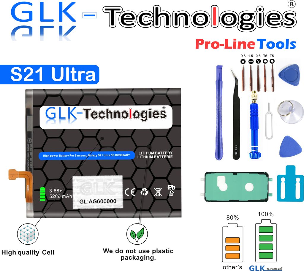 GLK für Original Samsung Akku EB-BG998ABY Galaxy S21 Ultra 5200mAh Batterie PRO