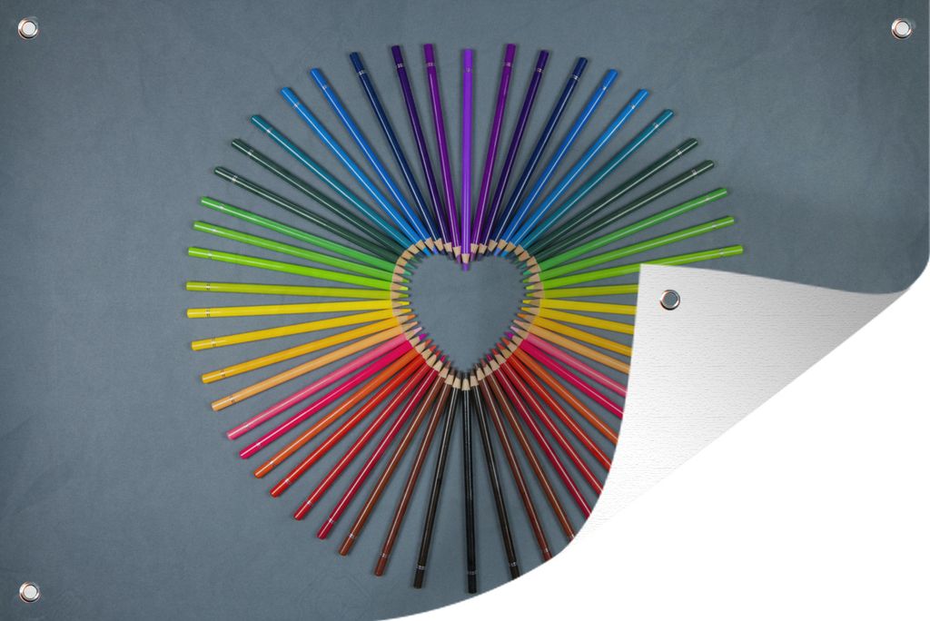 MuchoWow 90x60 cm Outdoor-Poster Gartendeko Sichtschutz Garten Poster für den Garten Herz - Bleistifte - Regenbogen - Abstrakt