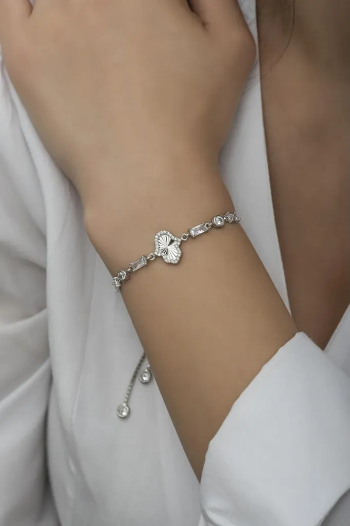 Gourmette Femme Main de Fatma Argent 925 et Pierres Zirconium Brillantes