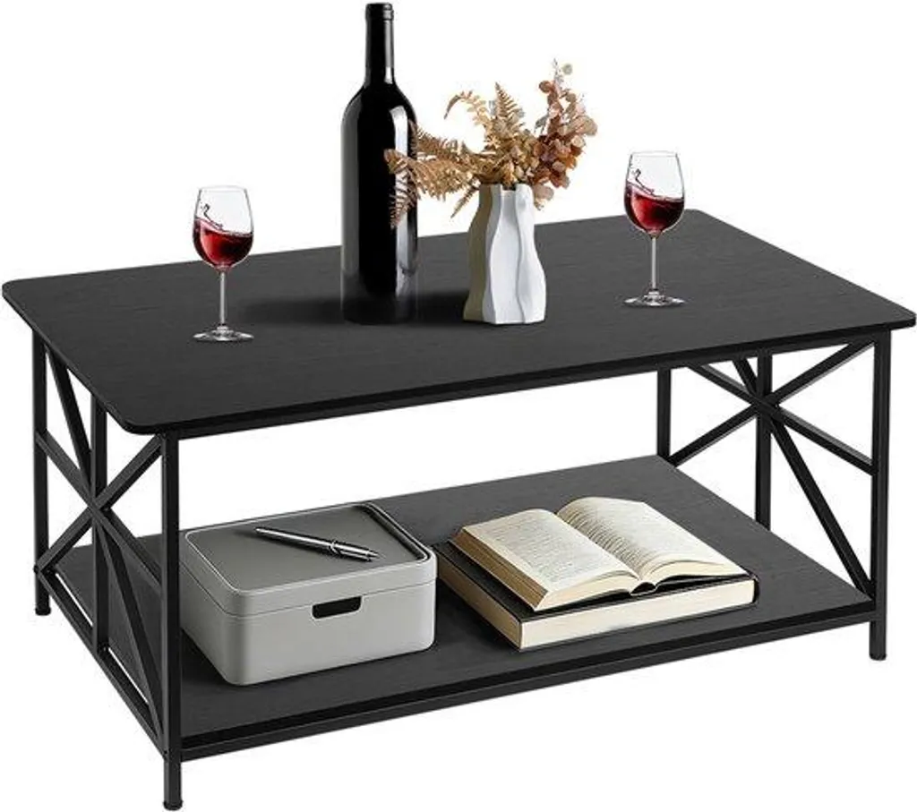Table en bois à deux niveaux avec étagère inférieure gain de place