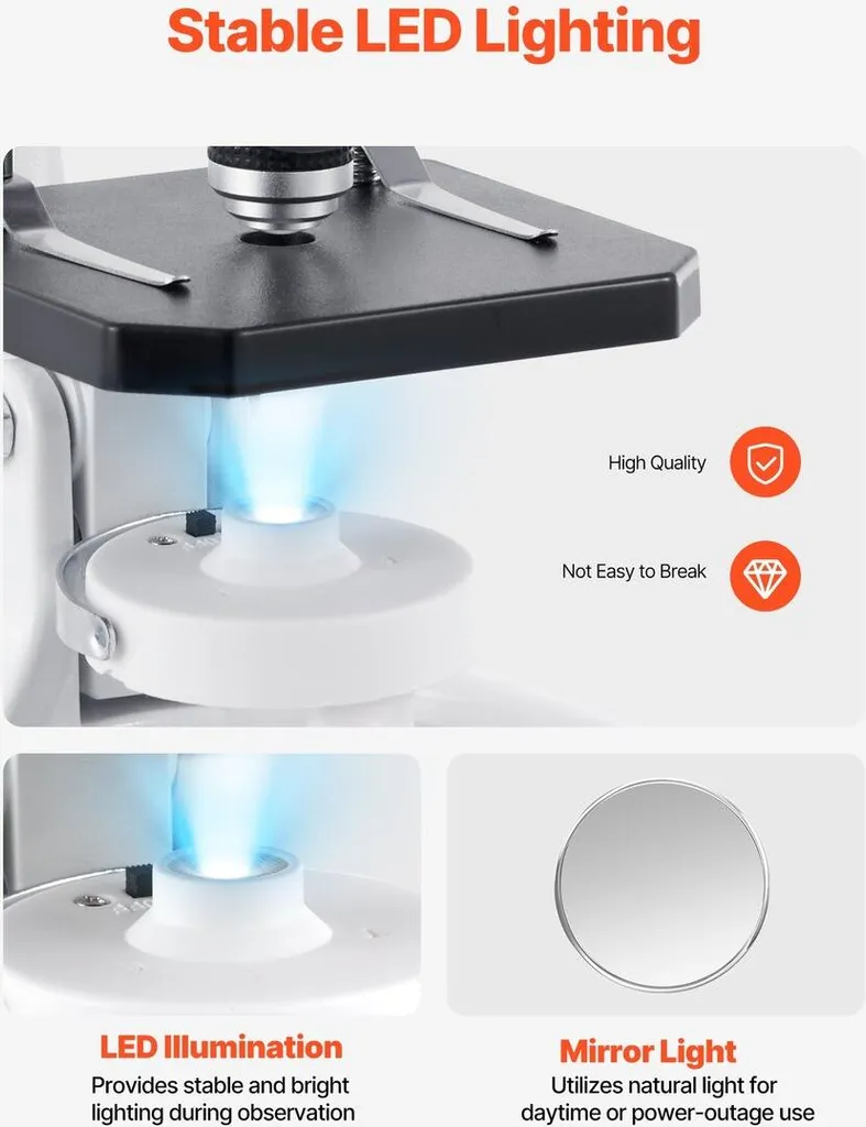 Microscope monoculaire 40-2000X à double éclairage LED haute puissance - 6