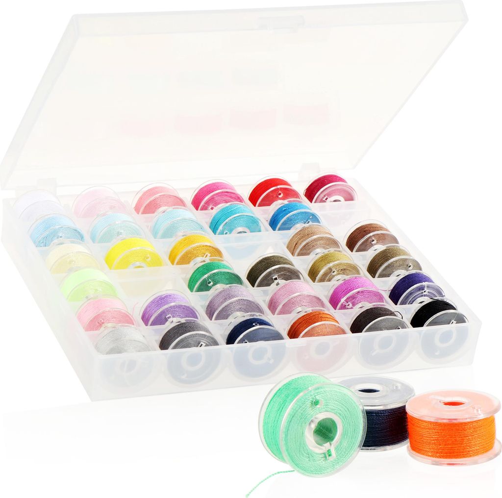 com-four Nähset - 36 einzelne Nähmaschinenspulen mit Aufbewahrungsbox - Nähgarn auf der Spule in 36 Farben - Nähzubehör für die Nähmaschine