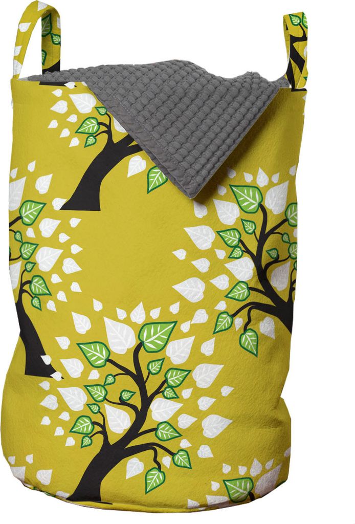 ABAKUHAUS Botanisch Wäschesack, Abstrakte Bäume und Blätter, Wäschekorb mit Griffen Kordelzugverschluss für Waschsalons, 33 cm breit x 49 cm h...