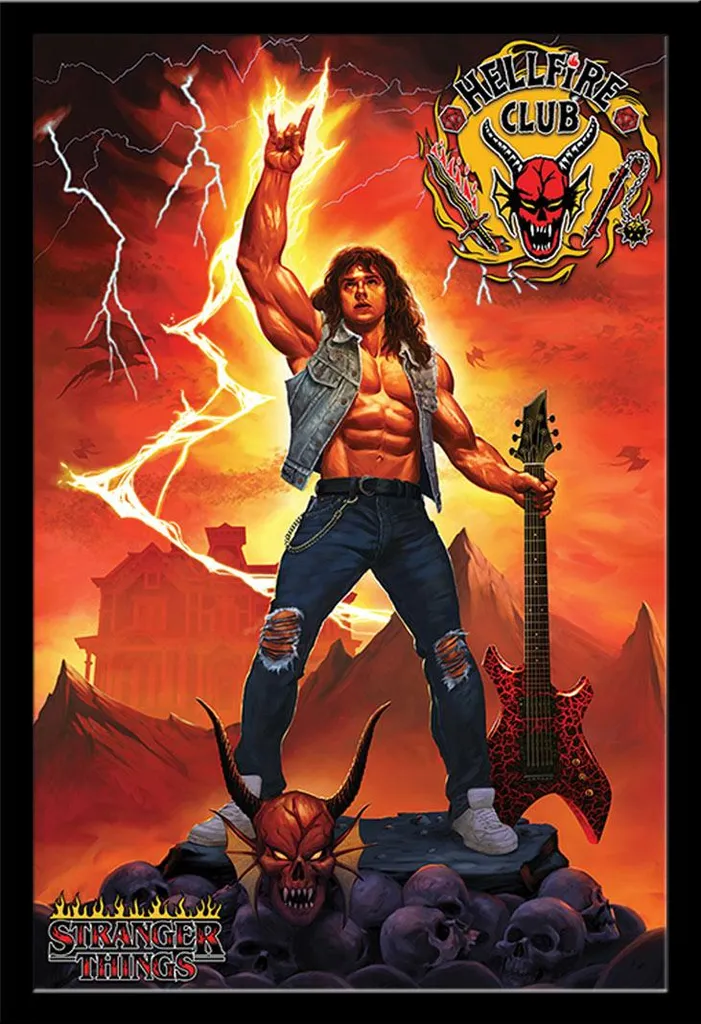 Poster Stranger Things Hellfire Club Rock God avec cadre MDF noir Shinsuke