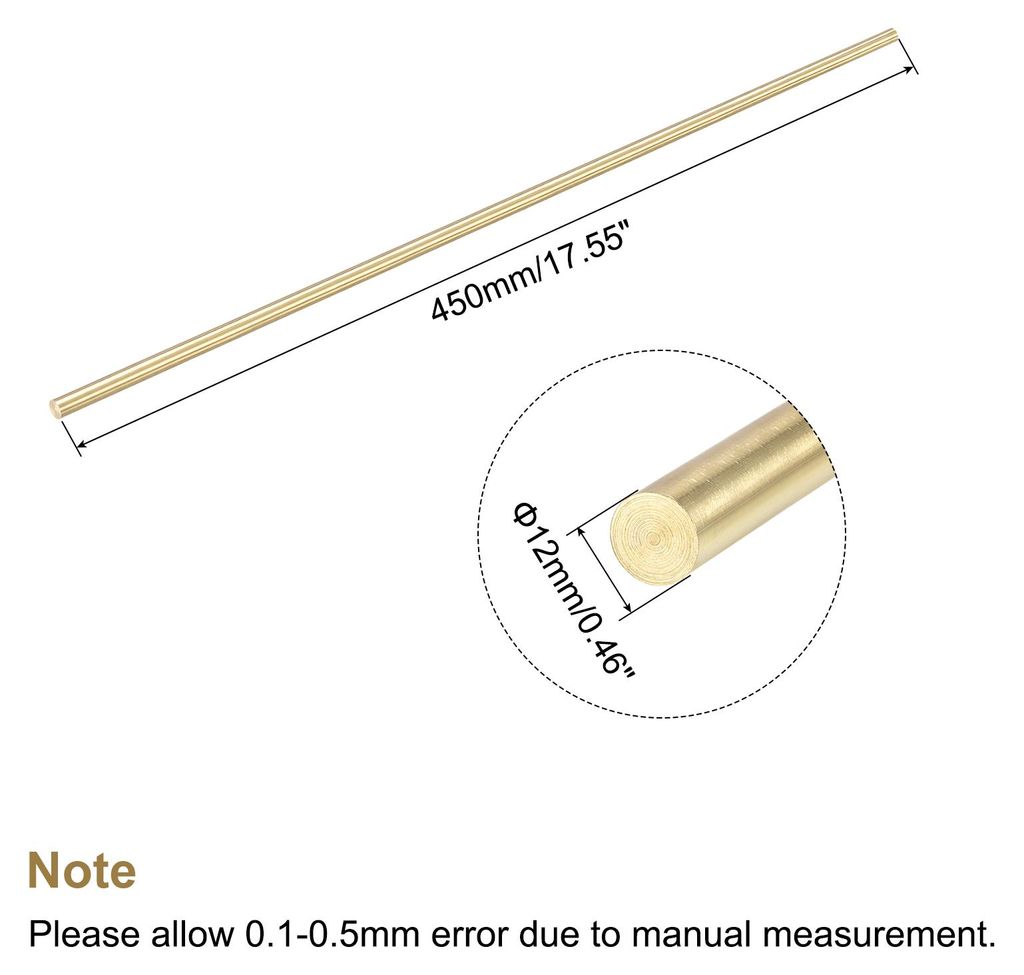 Messingstange, Massiv Messing Rundstab 12mm Durchmesser 450mm L?nge Drehstange fš¹r RC Modell DIY Bastelarbeiten Packung von 1