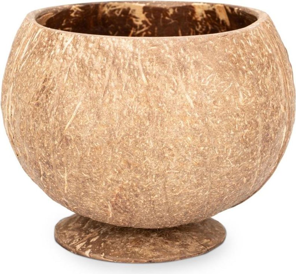 Kokosnuss Cocktail Becher mit Fuß 10x10 cm – Tiki Becher aus echter Kokosnussschale
