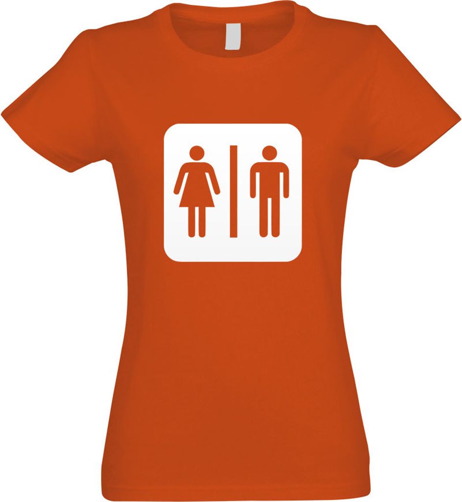 Kiwistar - T-Shirt tailliert - Damen - orange - WC Toilette Piktogramme - mit Motiv Bedruckt - Funshirt Design - Sport - Freizeit - Damen - L