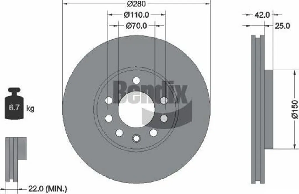 Disque de frein BENDIX BDS1069 OE 569060 pour Astra G H Zafira et Meriva