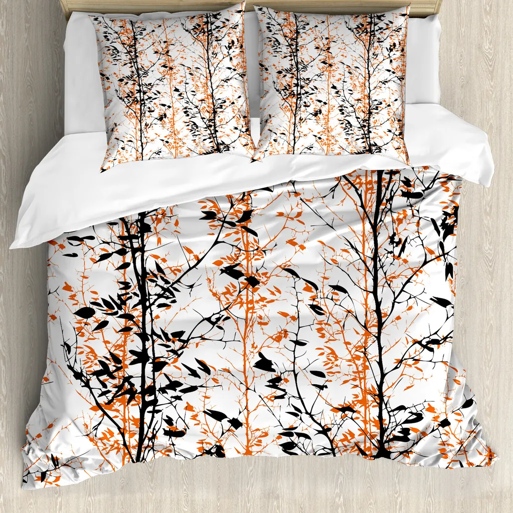 Copripiumino Moderno ABAKUHAUS 155x220 Ombre Alberi Arancio Nero