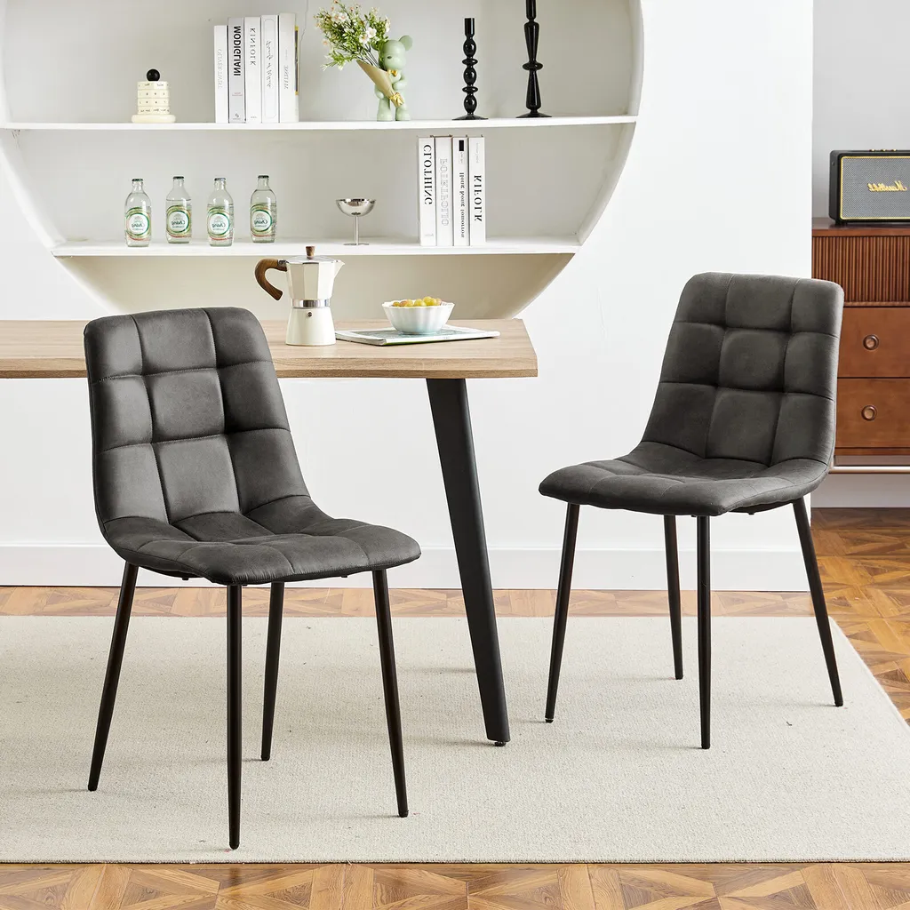 CLIPOP Lot de 2 chaises de salle à manger rétro gris en similicuir