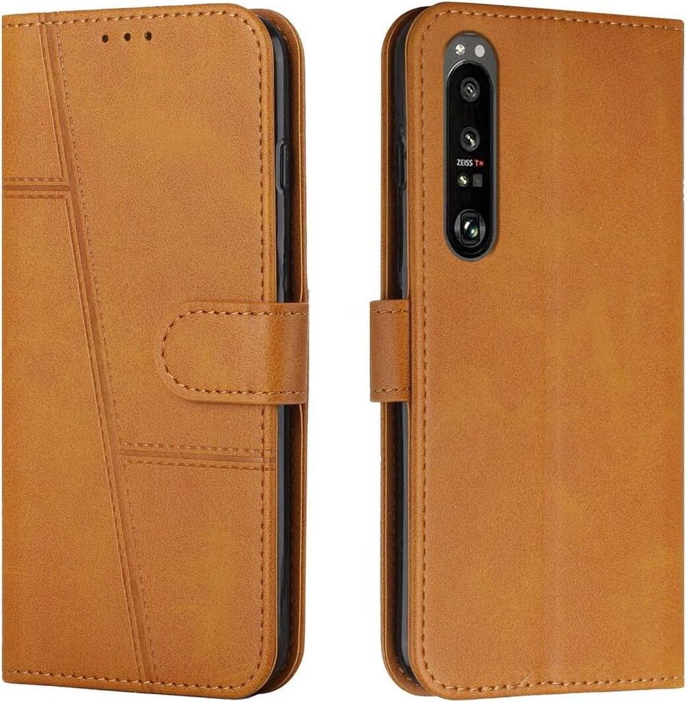 König Design Hülle kompatibel mit Sony Xperia 1 III Kunstleder Handyhülle - Handy Case Gelb