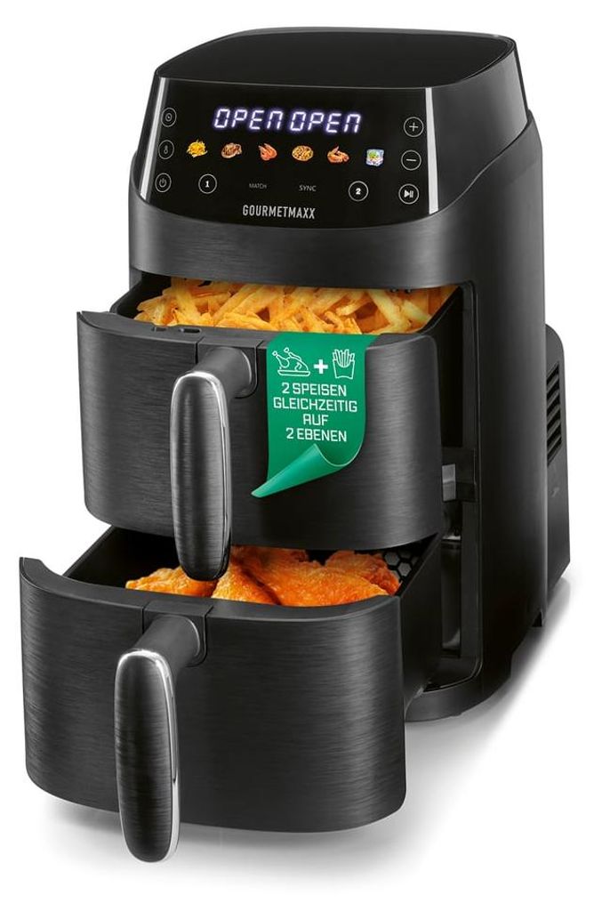 GOURMETmaxx FryUp XS Heissluftfritteuse Doppelkammer - Vertikal Airfryer 2x 2,5L