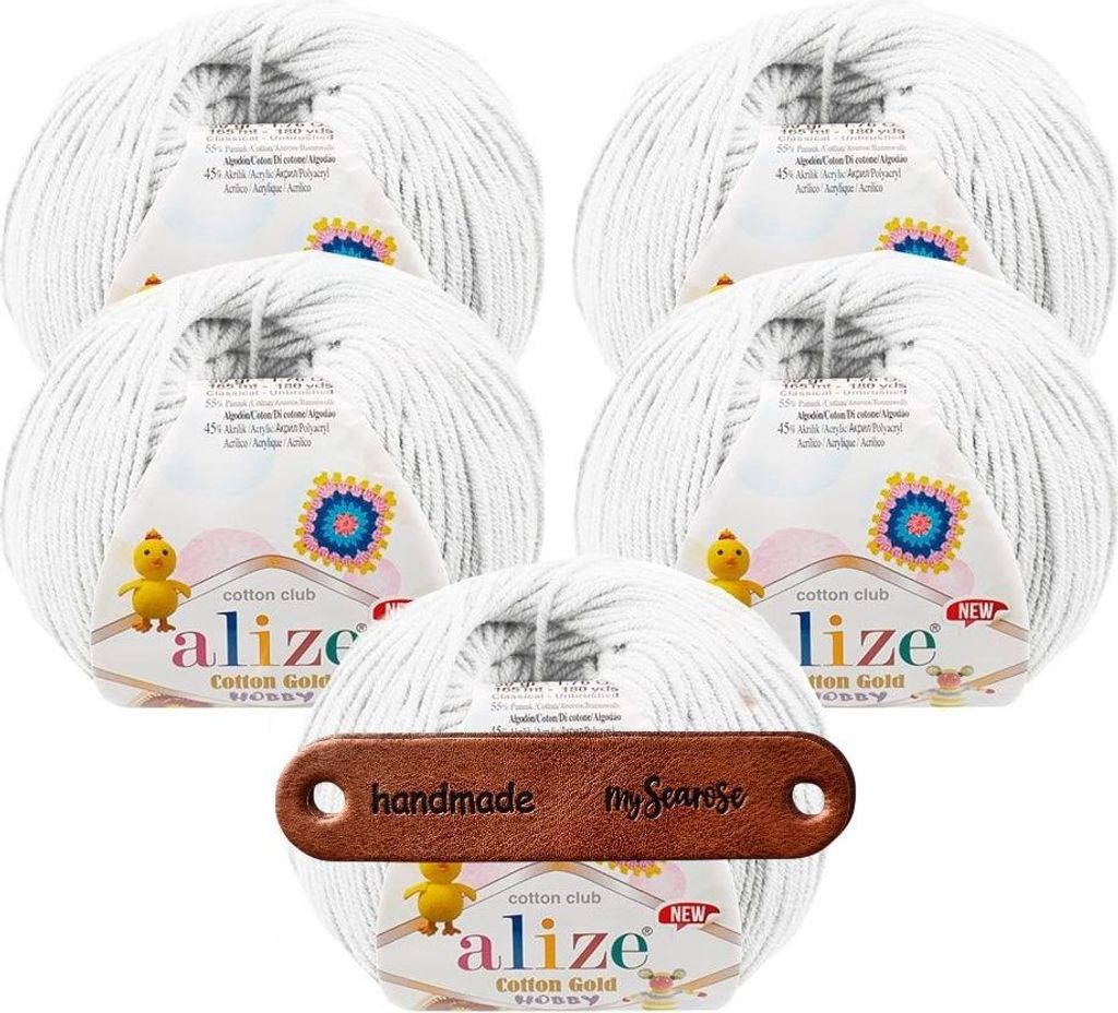 5 x ALIZE Baumwolle GOLD HOBBY NEW 55 WHITE MIT LABEL