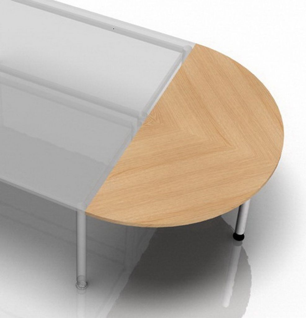 Anbautisch 160x80cm 2xViertelkreis/Fuß Eiche/Silber