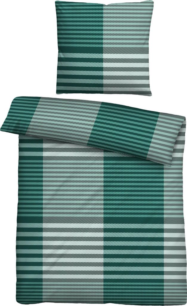 biberna Feinbiber Bettwäsche 0004106 KARO-STREIFEN color: salbei, size: 1x 135x200 cm + 1x 80x80 cm