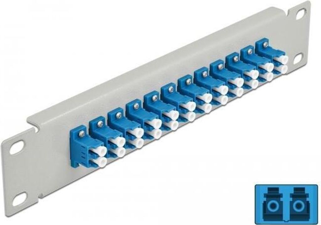 DELOCK 10" LWL Patchpanel 12 Port LC Duplex blau 1 HE grau