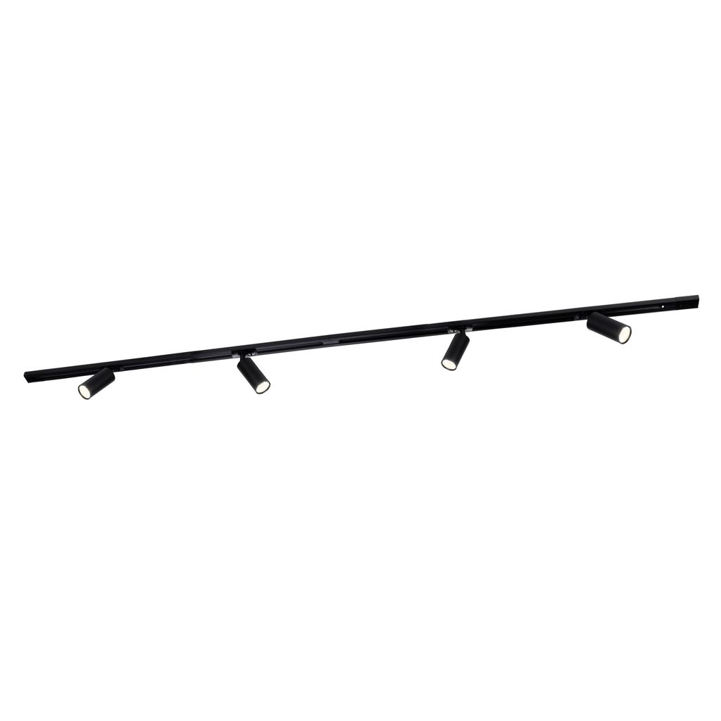 Ledvion LED Stromschienenbeleuchtung 2m + 4 Strahler – Schwarz, Dimmbar, GU10 Fassung, 1-phasig, Für Wohnraum & Büro