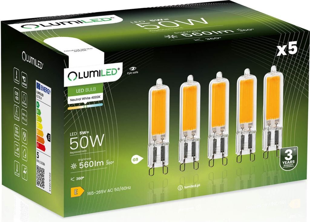 LUMILED LED Lampen G9 5er Set LEDs 5W = 50W 4000K Produktbild 