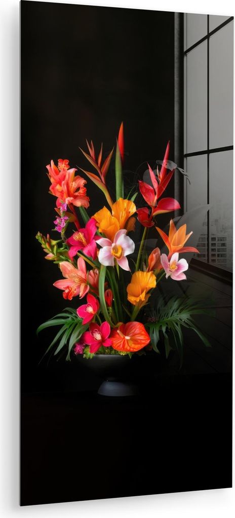 MuchoWow Glasbilder - Bilder auf Wandbild - Foto auf Glas Blumenstrauß - Blumen - Exotisch 40x80 cm Wanddekoration aus Glas - Acrylglasbild - Acry...