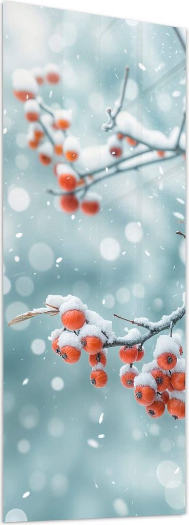 Glasbild 40x100cm in XXL für Wohnzimmer, Schlafzimmer Motiv Beeren im Schnee